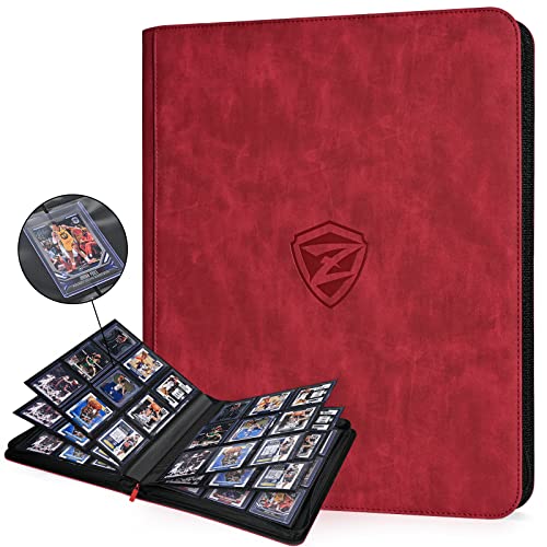 Zlca Toploader Binder, 9-Pocket Top Loader Card Storage Case, Ringless Double-Sided Pockets For In 3 X 4'' Trading Card Protector Hold 216 Toploaders, Compatible With Ptcg Mtg Sports Cards(Red) #TOP23