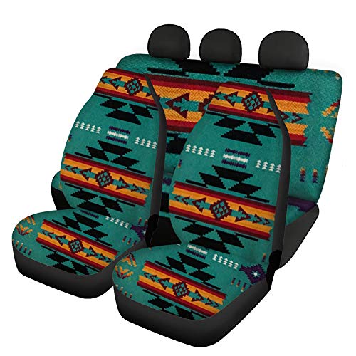 Wanyint Juego completo de fundas de asiento de coche con diseño tribal indio, color verde – Juego de protectores de banco delantero y trasero, furgoneta, SUV para decoración