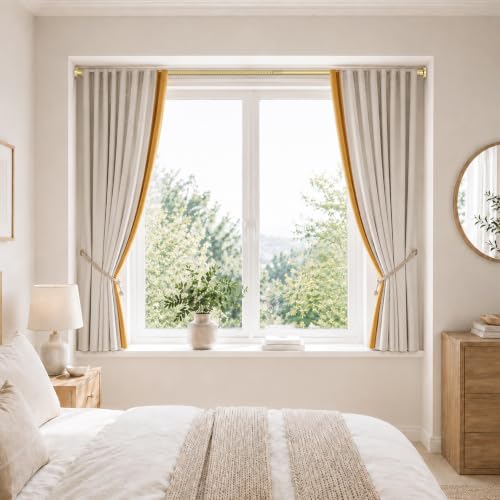 Image of Gold Tension Curtain Rod 41-84 In(4-7Ft), Curtain Rod No Drilling for Window or Bathroom,Outdoor Tension Rods for Patio, Heavy Duty Shower Rod,Rod Diameter 1.26In-One-bond stretching