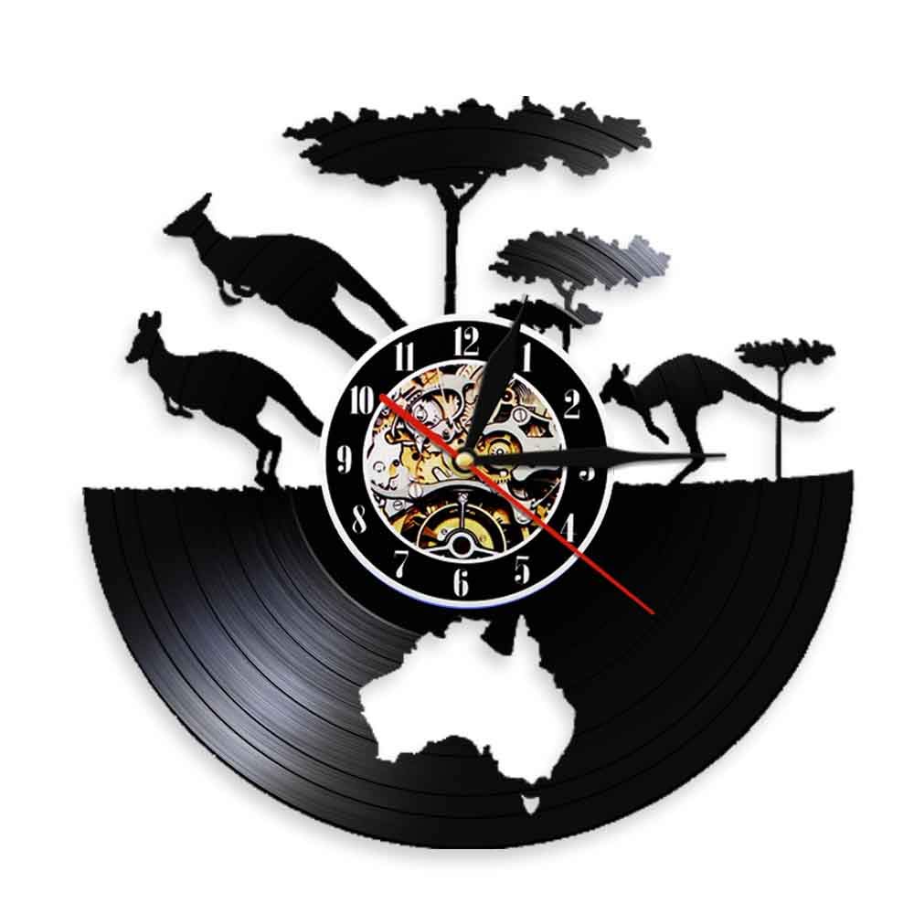 Orologio da parete vintage con canguro in vinile da 30cm in Australia Mappa Design moderno Decor Orologio per amante degli animali Regalo Sette colori Orologi da parete intercambiabili Orologio da r