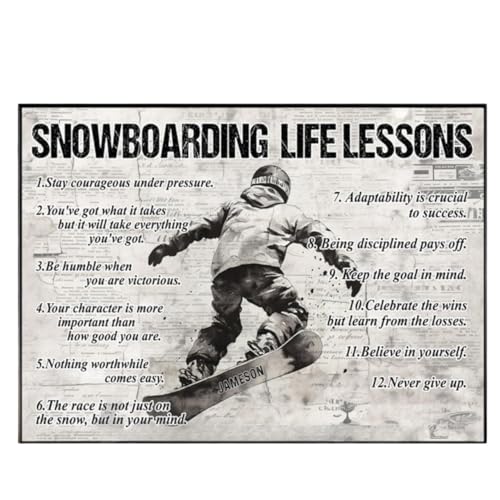 84WONDER Personalized Snowboarding Canvas Painting, Snowboarding Life Lessons Inspirational Quotes