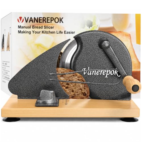 Image of vanerepok Manual Bread Slicer for Homemade Sourdough Adjustable Thickness | Hand Crank Bread Cutter with Scale & Stable Suction Cups & Wood Base for Even Slicing Perfect Baking Gift for Home Bakers