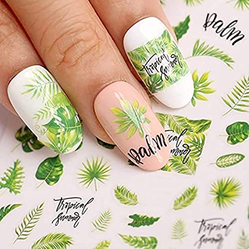 12 Sheets Summer Leaf Nail Art Stickers 3D Self-Adhesive Nail Decals Nail Art Supplies Palm Leaves Clover Nail Design For Women Manicure Nail Decorations Accessories #TOP3