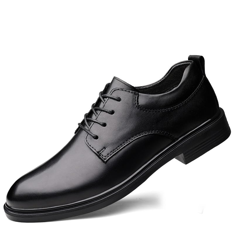Scarpe eleganti da uomo Stringate Punta tonda Scarpe derby in pelle tinta unita Suola in gomma antiscivolo Tacco basso e alto antiscivolo Classico
