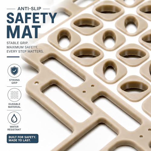 Image of LUXEHOME International Rubber Shower Mat for Bathroom Floor Anti Slip Water Resistant Tile Pattern Bath Tub Shower Matt Heavy Duty 40x66 Cm Taupe Pack of 1