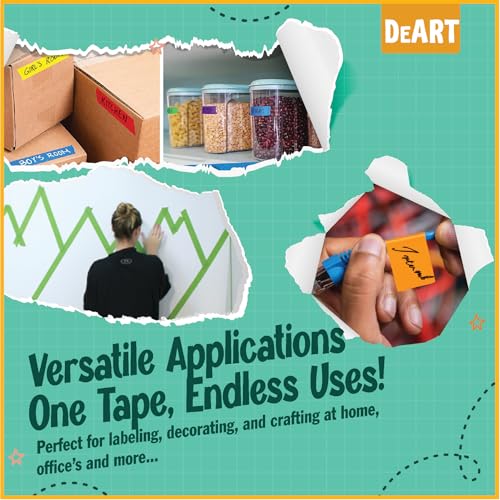 Image of DEART 8X Colored Masking Tape, 33 Ft x 1 inch Colored Painters Tape for Arts & Crafts Labeling or Coding, Craft Supplies Color Tape Rolls, Colorful Masking Craft Tape, Lab Tape (Pack of 3)