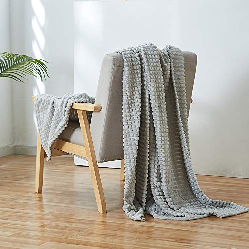 Simple&Opulence Lightweight Gray Throw Blanket For Couch,Plush,Cozy,Fluffy,Warm Soft With Stereoscopic Grid Design (Grey, 50" X 70") #TOP1