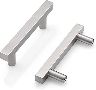Probrico Cabinet Handles-Pack of 5 Satin Nickel 3inch (76mm) Hole Centers Square T Bar Kitchen Cabinet Handles Drawer Pulls for Kitchen Furniture Hardware