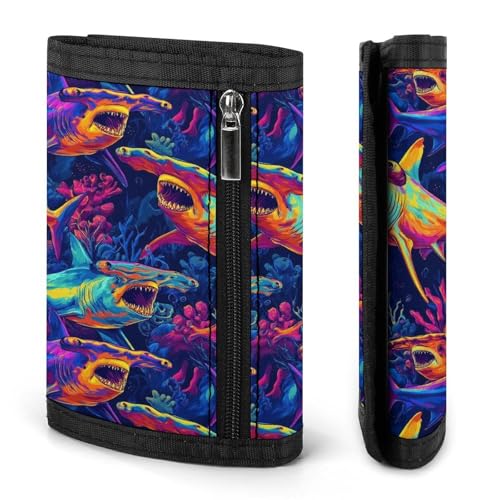 Neon Hammerhead Shark Print Wallet for Men, 8 Credit Card Holder Slim Minimalist Front Pocket Small Mens Bifold Wallets2