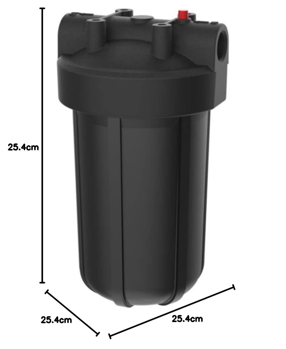 Pentair Pentek 150426 Big Black Filtergehäuse, 1 Zoll NPT #10 Ganzes Haus, robustes Wasserfiltergehäuse mit High Flow Polypropylen (HFPP) Kappe und Druckentlastungstaste, 10 Zoll, schwarz/schwarz
