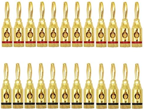 Banana Plugs 24k Gold Plated Connectors, Open Screw Type 12 Pairs（12 Red 12 Black）