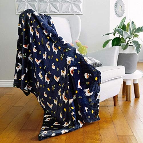 AVAFORT Velvet Plush Home Fleece Throw Blanket for Couch Sofa Bed, Warm Elegant Fuzzy Flannel Blanket for Kid Baby Adults or Pet, Lightweight Soft Cozy Warm Luxury Microfiber Blankets (Llama - Blue)