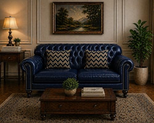 Image of Luxury Sofa Set Luxury Chesterfield Sofa in for Home Living Room & Office (Highback 2 Seater Blue)