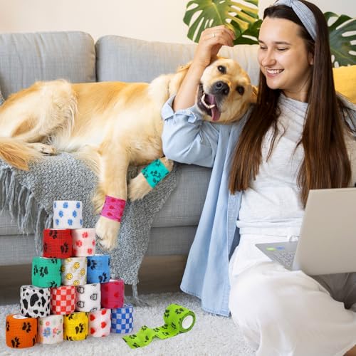 GMUFTIR Selbstklebende Bandage für Haustiere, 16 Rollen Selbstklebender Verband 5cm*4,5m, Elastische Kohäsive Haftbandage für Hund Pferd Haustier Sport Hand Arm Fuß Gelenk Finge