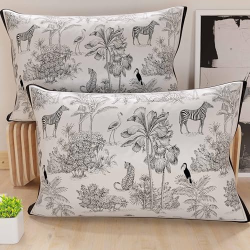PETTI Artigiani Italiani - Lot de 2 Taies d'Oreillers 60x40 cm 100% Microfibre Hypoallergénique, Housse Oreiller Rectangulaire Animaux Blanc Noir, Paquet de 2,...