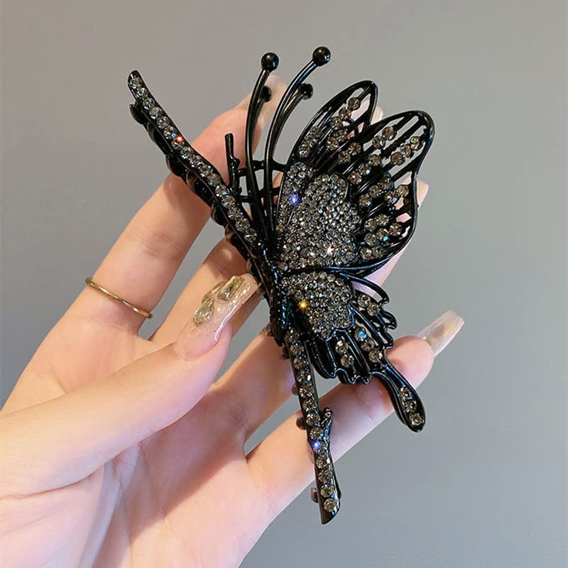 ROMODIYA Hair Clip, Black Rhinestones Butterfly Hair Clip, Vintage Hair Claw Clip, Large No Slip Strong Hold Claw Clips for Women and Girl, Hair Accessories for Wedding Hair Decoration - Image 8