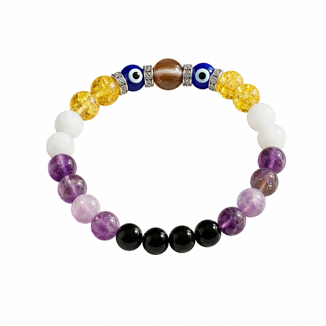 Meen (Pisces) Rashi Bracelet | Black Tourmaline, Lepidolite, Amethyst, Aquamarine, Citrine, Evil Eye | For Pisces Intuition & Spirituality | Balances Emotion & Insight | For Men & Women-image-27