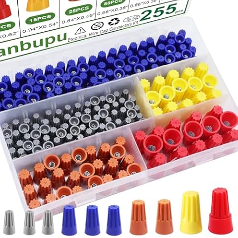 Tanbupu 255PCS Electrical Wire Caps Wire Connectors Nuts Kit, 22-10AWG Insulating Insert Twist Wire Connectors with Spring, Screw on Terminals Assortment Set Quick Connection Cover