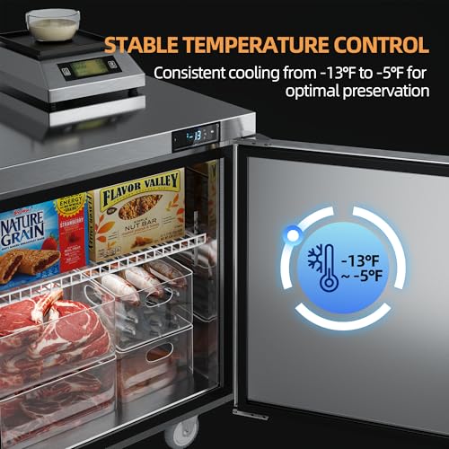 Image of Coolski 72 inchW Commercial Freezer Undercounter Worktop, 20.9 Cu.ft. Stainless Steel Worktop Food Prep Freezer, -13℉to -5℉, 3 Door 3 Shelves Fridge for Restaurant /Bar /Diner /Kitchen Use