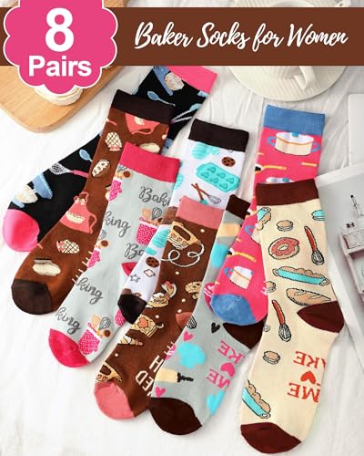 ShinyMatch 8 pares de meias femininas engraçadas para assar, presente de biscoitos, meias de algodão