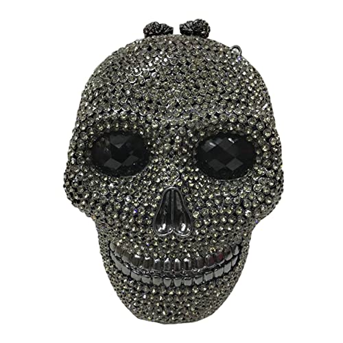 DJBM Halloween 3D Skull Clutch Purse Evening Bag Rhinestone Bag Crystal Metal Clutch for Women Evening Cocktail Party, Black