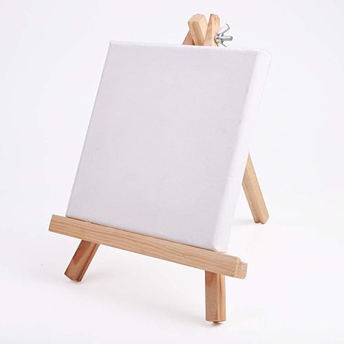 Miniatura 6 de Booluee Mini lienzo de 6 x 6 pulgadas y caballete de trípode de madera de 7 x 9 pulgadas para pintar y dibujar manualidades, paquete de 2
