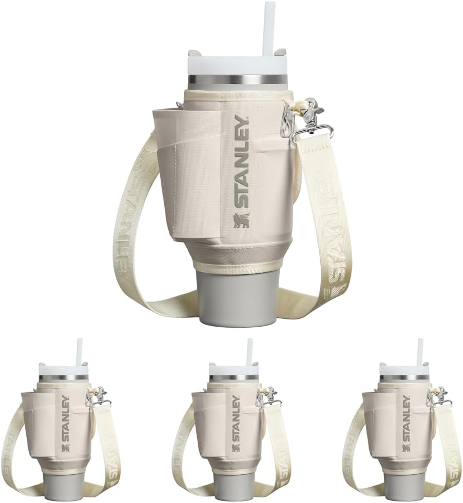 STANLEY All Day Quencher Carry All for Tumbler with Handle | Crossbody Bag with Phone Holder Pocket,Card Sleeve&Detachable Strap|Water Bottle Carrier Bag|BPA-Free | Cream, 30 Ounces (Pack of 4)