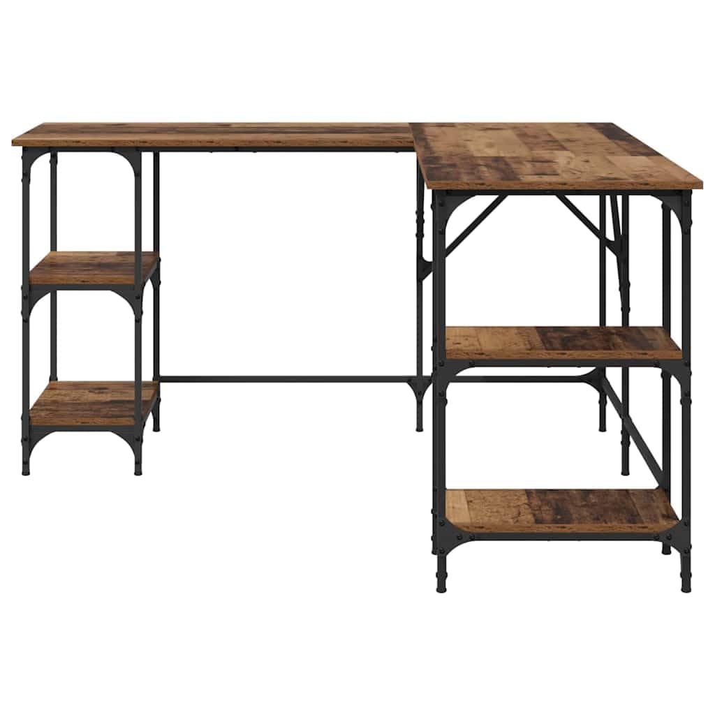 Scrivania angolare in legno anticato, 139 x 139 x 75 cm, a forma di L, con scaffale, autoportante, moderna scrivania da ufficio per casa e studenti, con molto spazio di archiviazione, in stile