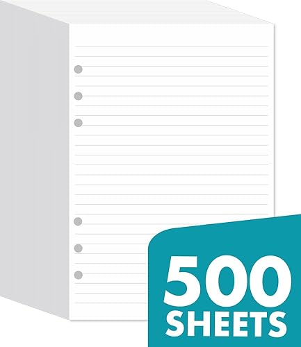 Miniatura 9 de Papel rayado A5 con 6 agujeros perforados, 100 hojas (200 páginas), compatible con organizador Filofax A5, 3.53 ozm, color blanco