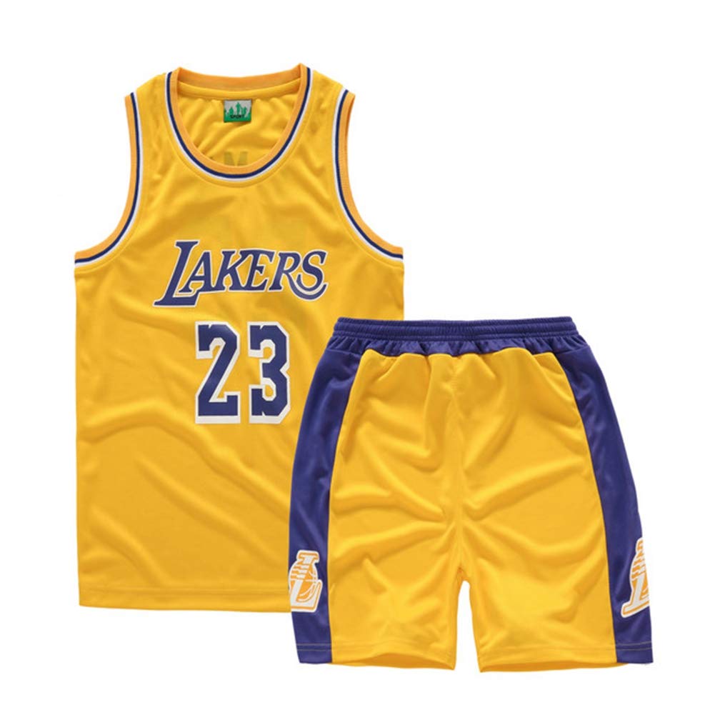 Basketball clothes/L.A. Lakers #6 23 LeBron James children's casual sports city retro T-shirt short-sleeved shorts vest all-star quick-drying clothes,Yellow,M130~140CM
