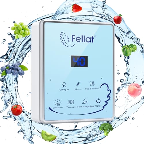 FELLAT Gerador de ozônio, ozonizador multiuso com íons negativos e temporizador para limpar frutas,