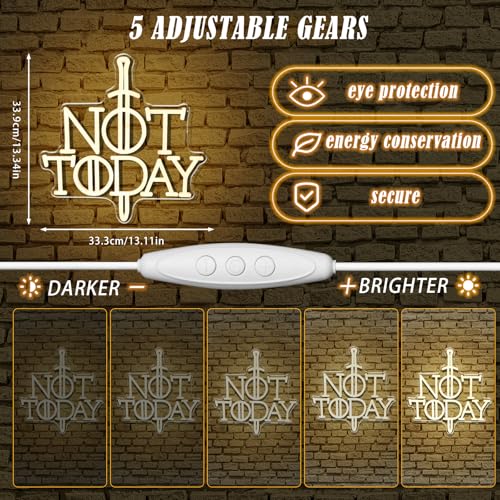 Image of Not Today Neon Sign, Anime Sword Neon Light for Man Cave Living Room Decor | USB Powered with Dimmer Switch Not Today Anime Game LED Light Sign for Bedroom Party Dorm Man Cave Living Room Game Room