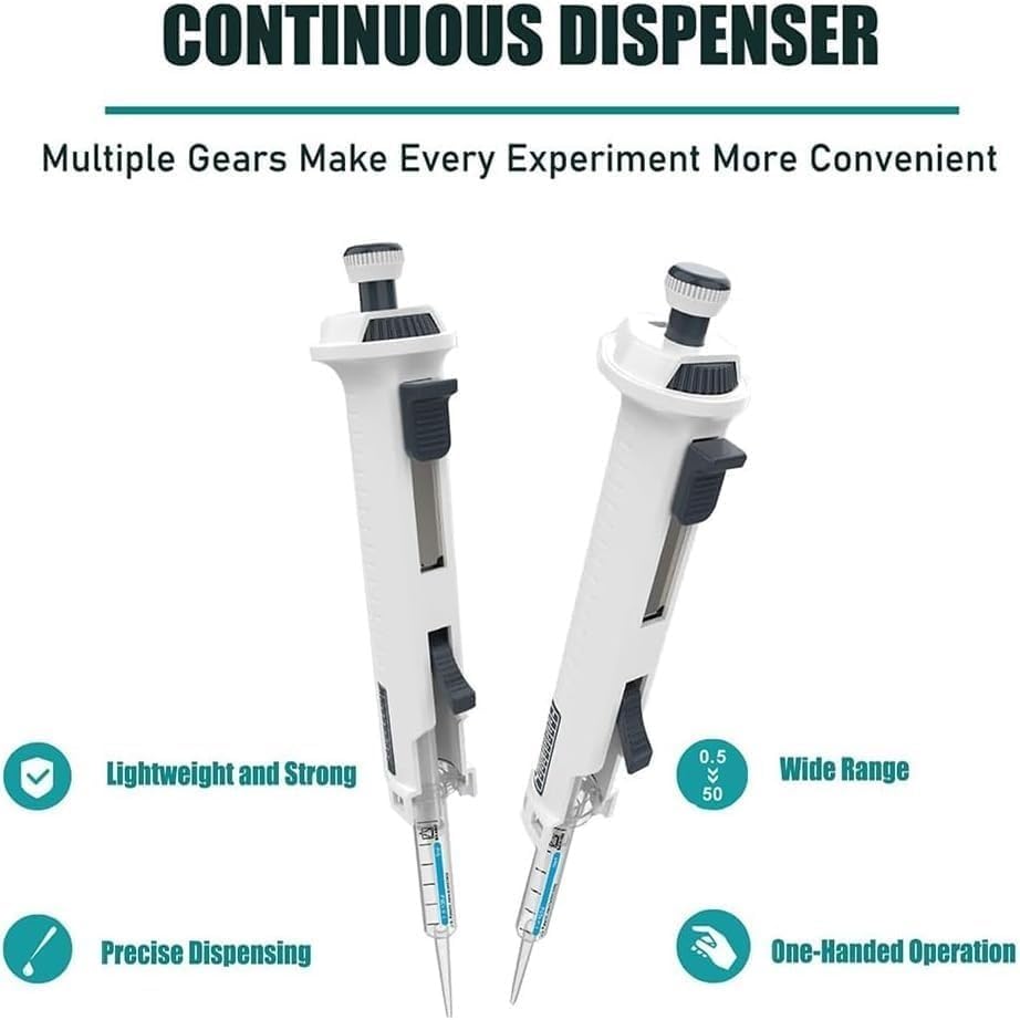 Pipetta a canale singolo da 0,5 ml-50 ml, micropipetta da laboratorio con punte per pipette da 5 ml, pipette continue passo-passo a 5 marce, per chimica, industria, ricerca scientifica