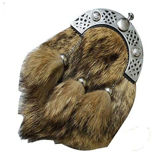 Scottish Sporran Kilt For men Full Dress Fox Fur kilt sporran with Chain & belt Scottish Celtic Chrome Cantle