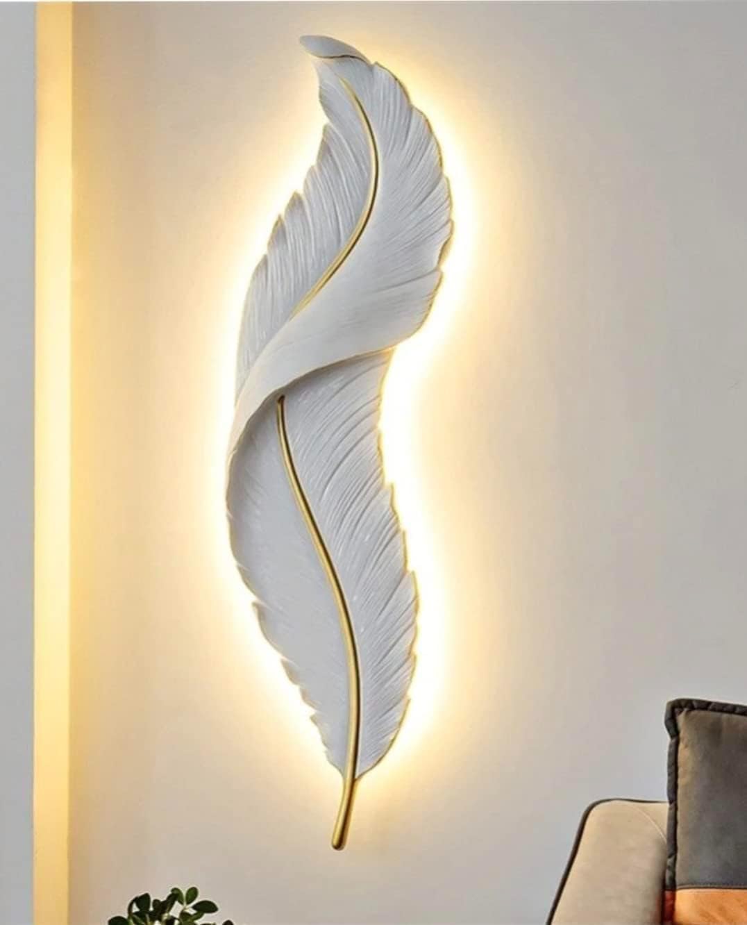 Feather Shape Wall Lamp | 3-Color LED Light (Warm/Natural/Cool White) | 22W Metal Wall Light for Living Room, Bedroom, Home Décor | Modern Fancy Wall Sconce (White Feather)-image-2