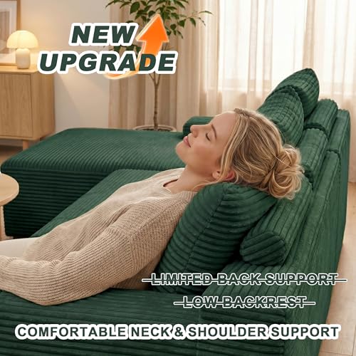 Image of Mangodan Cloud Sectional Couch, Modular Sectional Sofa for Living Room, Fluffy Comfy Couch with L-Shaped Chaise, Boneless Sofa with Deep Seat, No Assembly Required, Green
