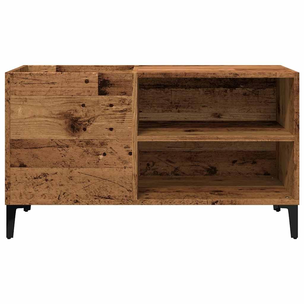 Armadio per dischi in vinile, effetto legno anticato, 84,5 x 38 x 48 cm, con gambe in metallo, mobile per soggiorno e ufficio, scaffale vintage in legno
