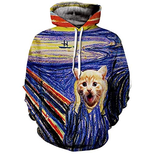 Preisvergleich Produktbild ASADVE Mit Kapuze Strickjacke des Digitaldruckes der Katze 3D-White_S