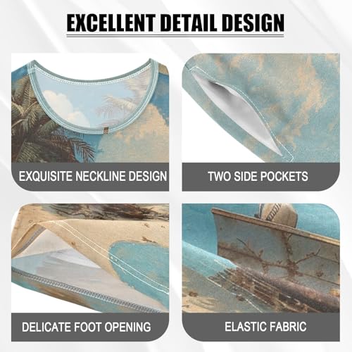 ALAZA Vintage Topical Tree Boat Beach Pajama Set Short Sleeve Sleepwear Soft Lounge Nightwear4