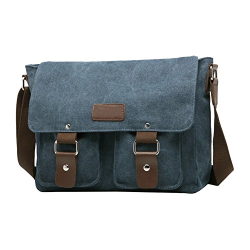 VRIKOO Retro Canvas Messenger Satchel Bag Casual School College Shoulder Bags for Men Women (Bleu Royal)