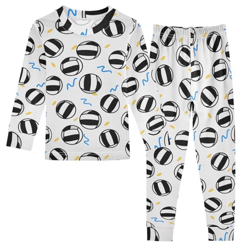 Cartoon Pajamas Set Beach Volleyball Blue Lines Pattern Long Sleeve PJs Cotton Jammies Sleepwear Top and Pants