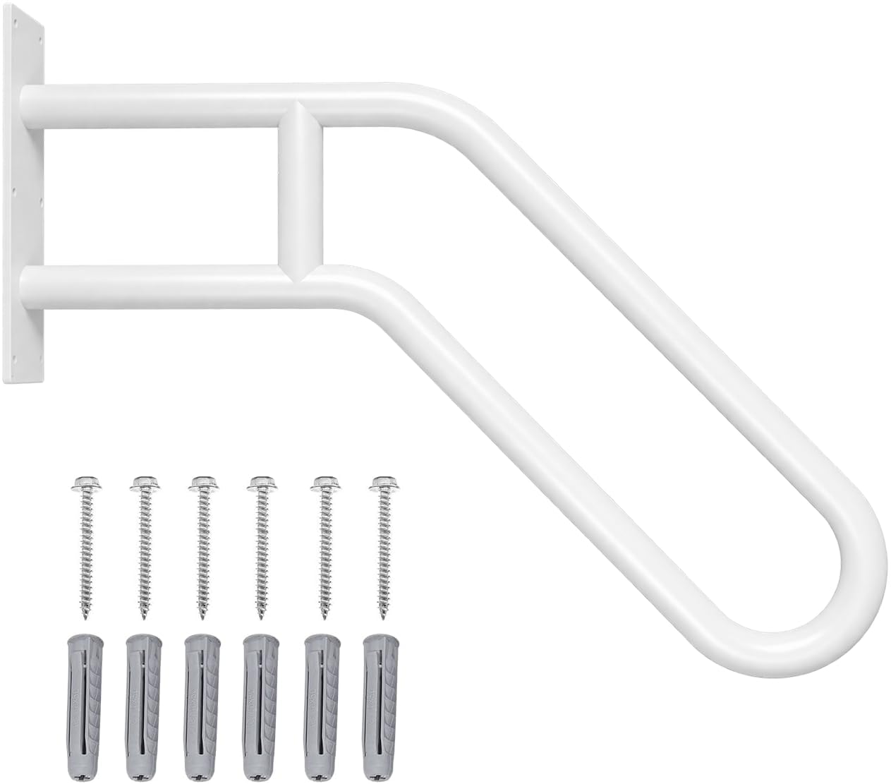 Hand Rails for Outdoor Steps Stair Railing Indoor Rail Metal Heavy Duty Non-Slip 1-3 Step Wall Mount Grab Bars U-Shape Safety Handle Garage Porch Courtyard Doorways (1 Pack 23" White)