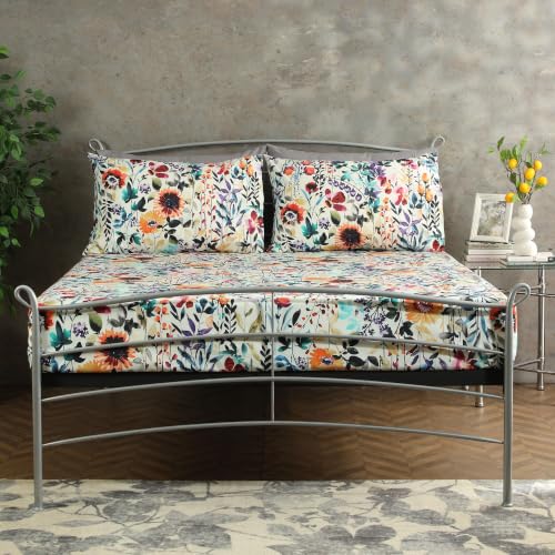Image of Bedsheet Set | GOTS Certified 100% Organic Cotton Percale | 200 TC | Breathable & Skin-Friendly (King, Floral Burst)