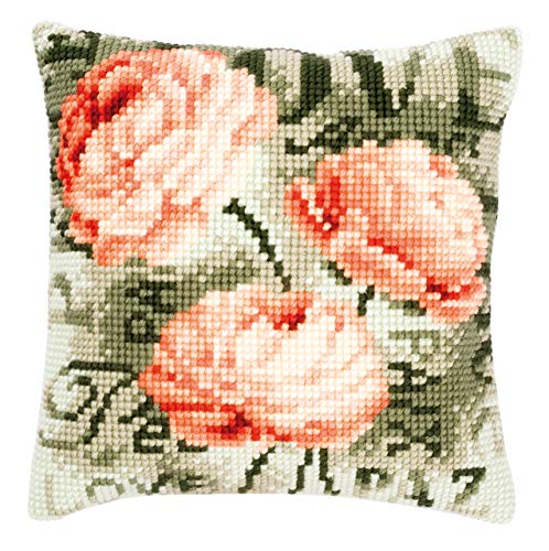Kit coussin point de croix Vervaco pivoines broderie haut de gamme
