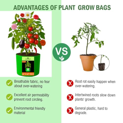 Image of Kingwell Plant Grow Bags 12x12 inch pack of 7, Bags for Plants Gardening Home, Grow Bags for Terrace Gardening