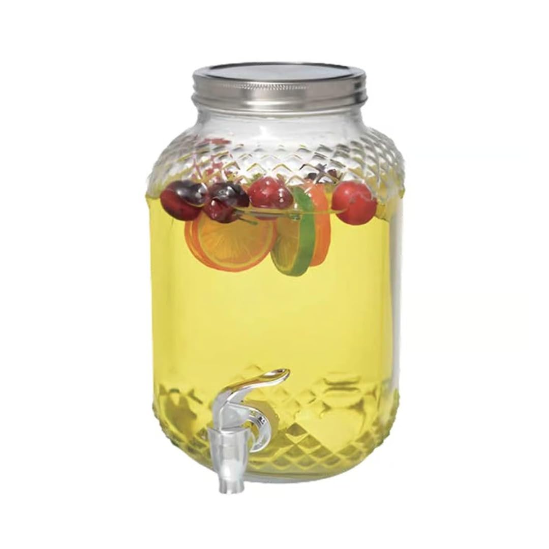 Glass Cold Water Mason Jar, Beer, Drink Dispenser, Pitcher with tap | Spigot and Steel lid | Water Pitcher for Detox Water Glass jar (4 Liter)-image-47
