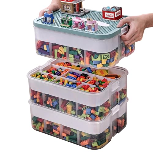LDHHYH Storage Boxes for Lego 3 Tier 48 Compartments Toy Storage Box with Lid Stackable Plastic Storage Case Organizer for Building Blocks Jigsaw Puzzles and Small Accessories