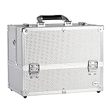 Costravio Professional Aluminum Makeup Train Case 14-Inch Cosmetic Organizer Case Travel 6 Jewelry...