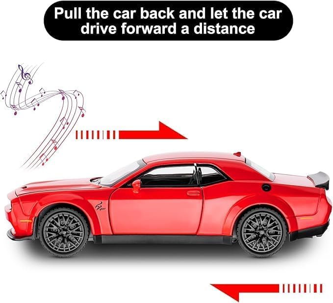 Image of Umadiya Dodge Challenger SRT Toy Car 1:32 Scale Model Car Exclusive Alloy Metal Car Die-cast Scale Model Pullback Toy with Sound & Light Music Best Gifts Toys Kids【Colors as Per Stock】