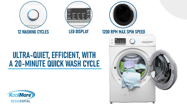 Image of KoolMore 27 inch Front Load X-Large 4.5 Cu. Ft. Washing Machine with Quiet Inverter Motor, Steam and Water Plus Functions, 20-Minute Quick Wash, and 12 Washing Cycles [White] [120V] (FLW-5CWH)